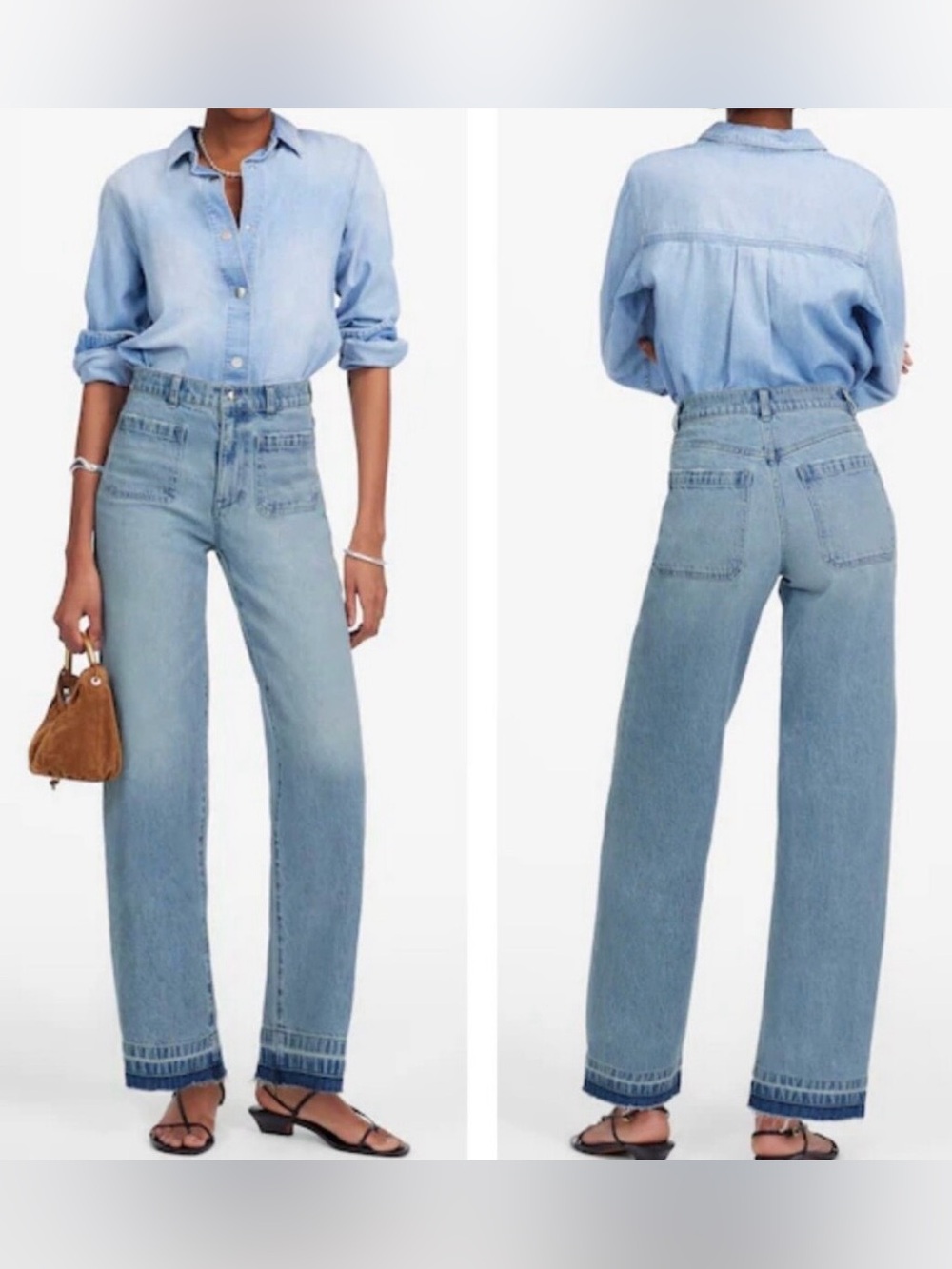 Madewell Emmett Patch Pocket Released Hem Boho Coastal Cowgirl Wide Leg Jeans 28